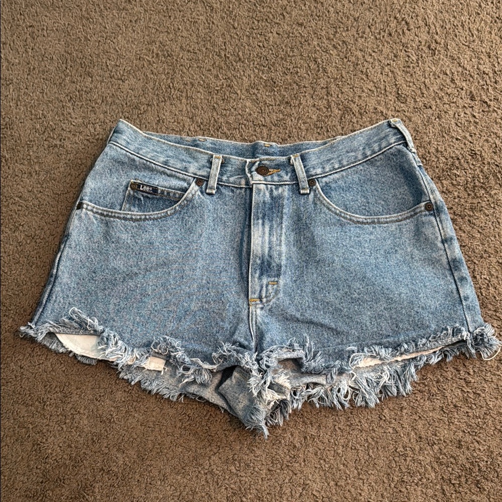Vintage Lee Blue Jean Shorts with Distressed Hem